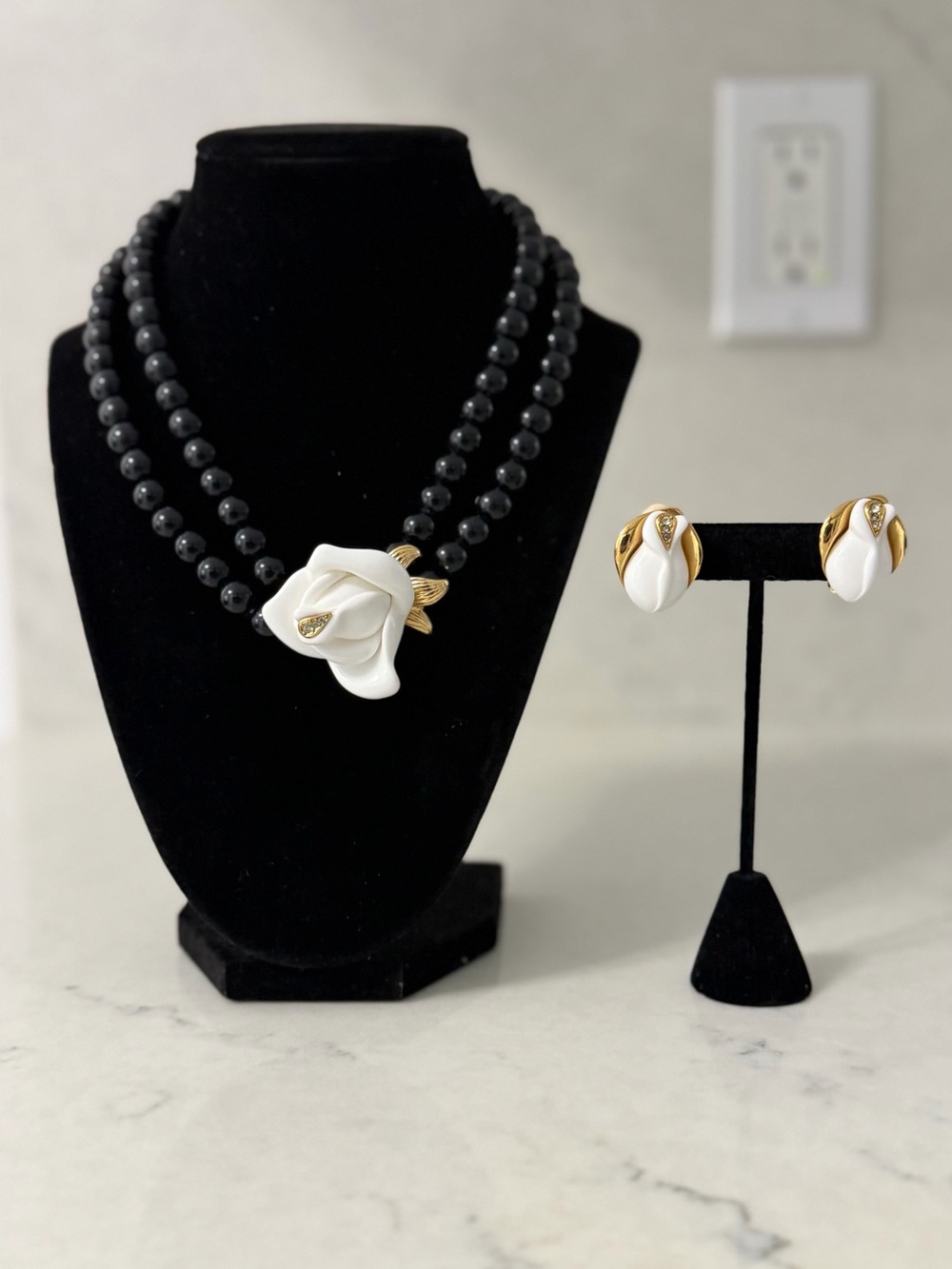 Vintage KLJ for Avon Midnight Rose Necklace & Earrings Set